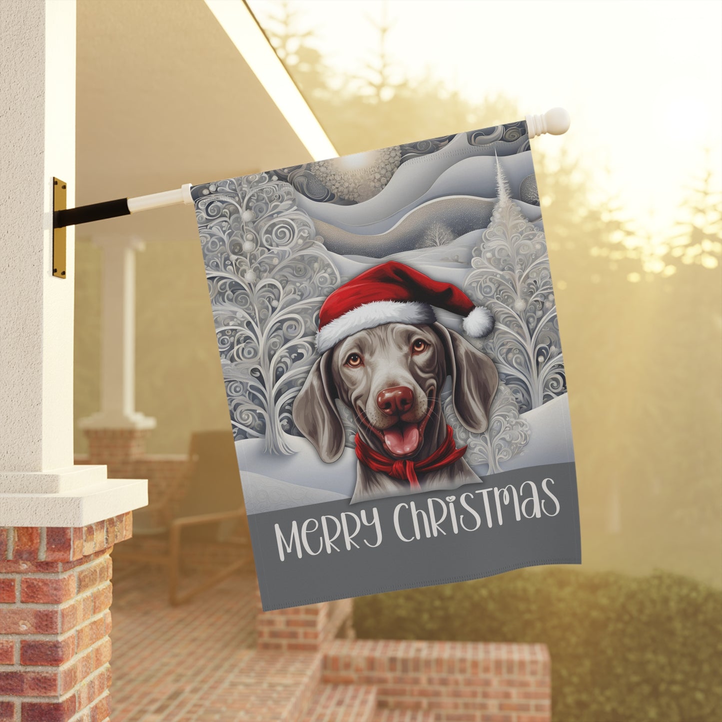 Weimaraner Merry Christmas 2-Sided Garden & House Flag/Banner