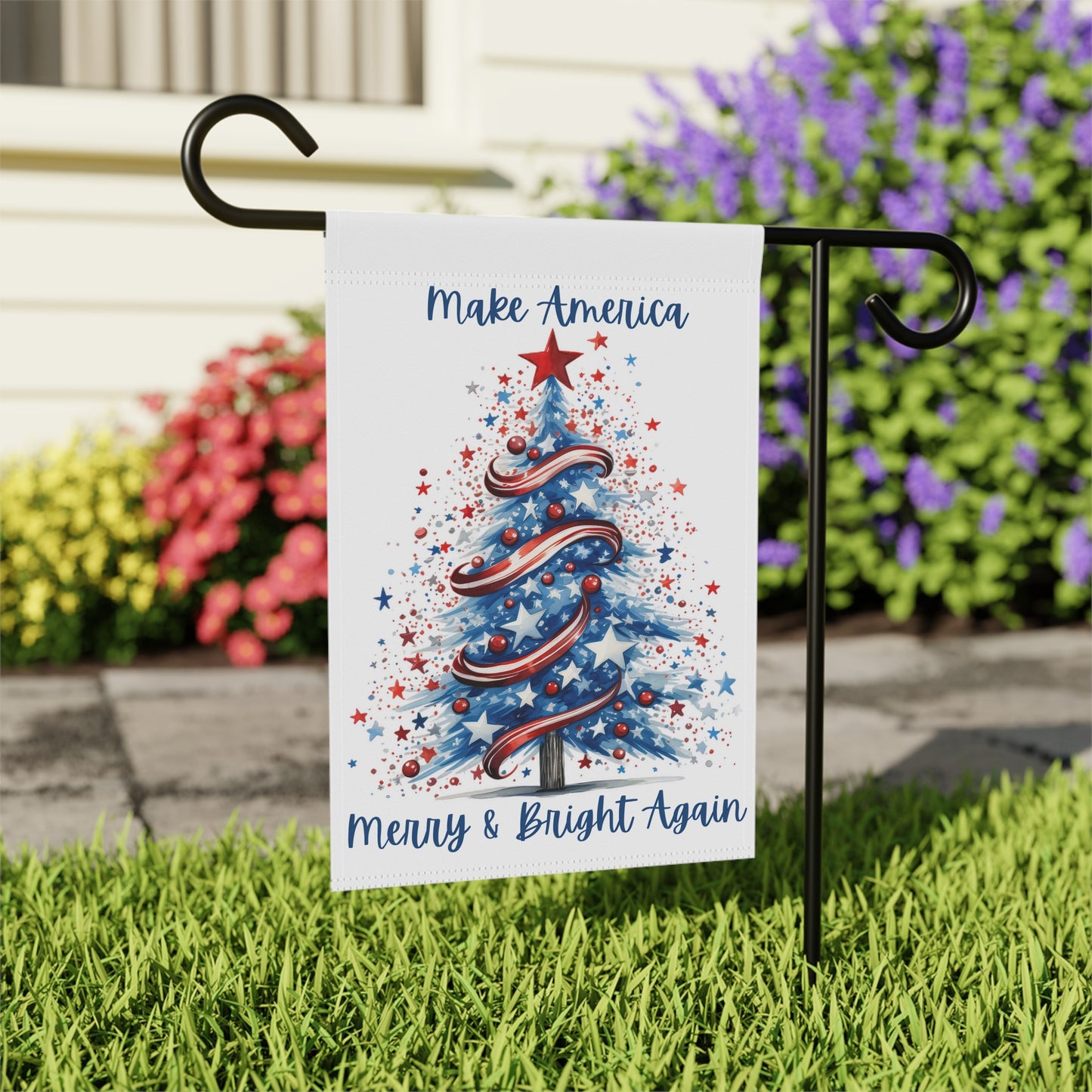 Patriotic Tree Make America Merry & Bright Again 2-Sided Garden Banner