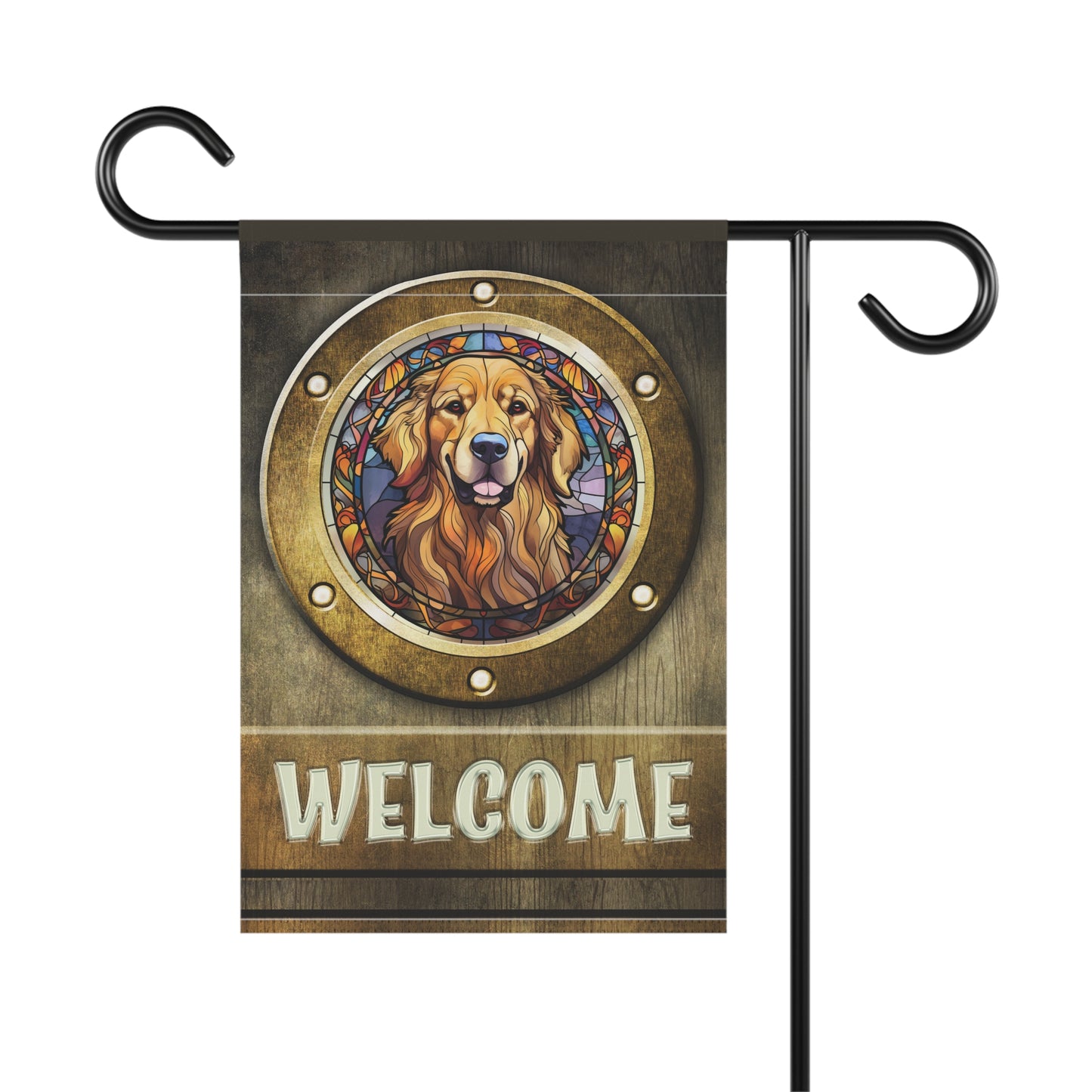 Golden Retriever in Port Hole Welcome 2-Sided Garden & House Flag/Banner