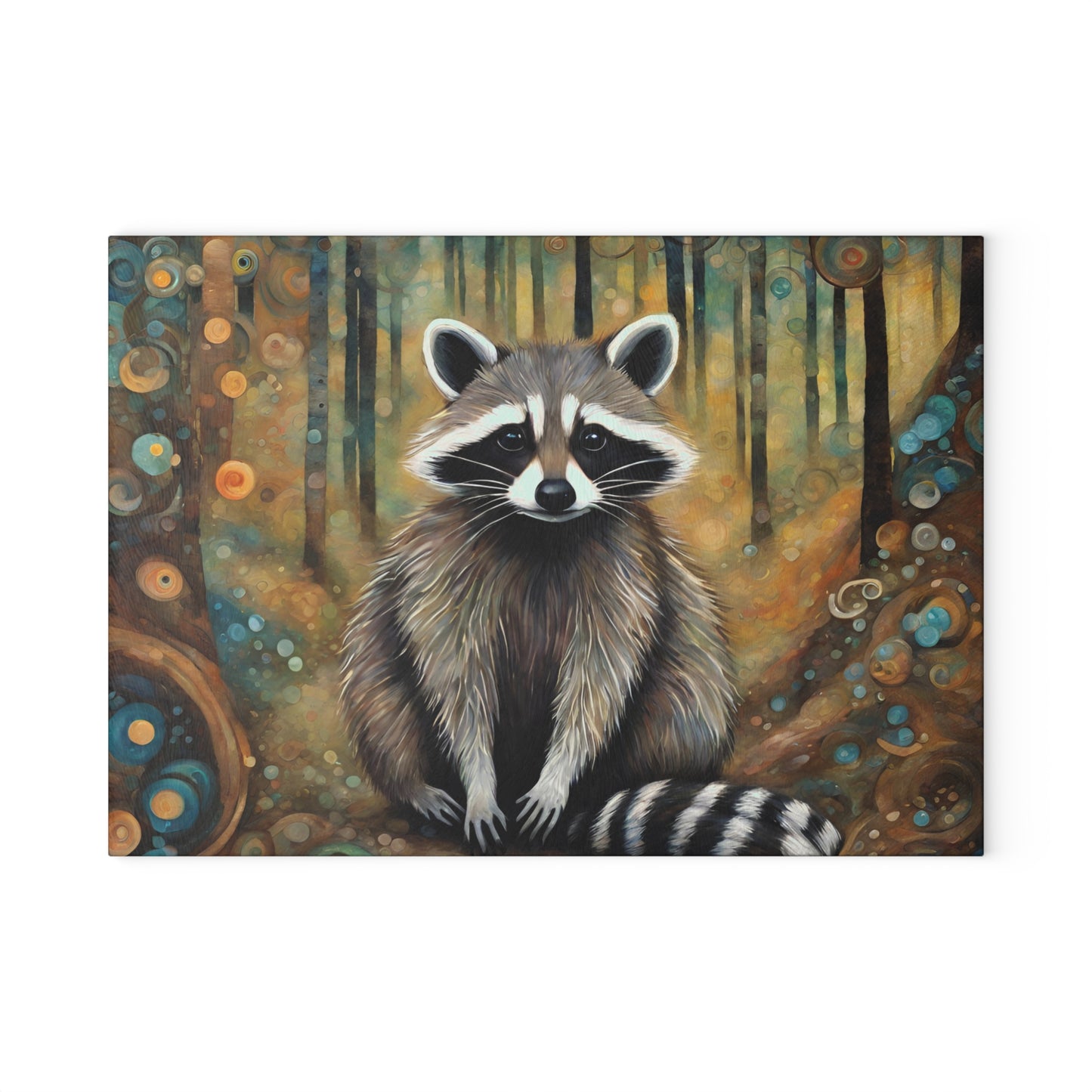 Mountain Forest Raccoon Tempered Glass Cutting Board