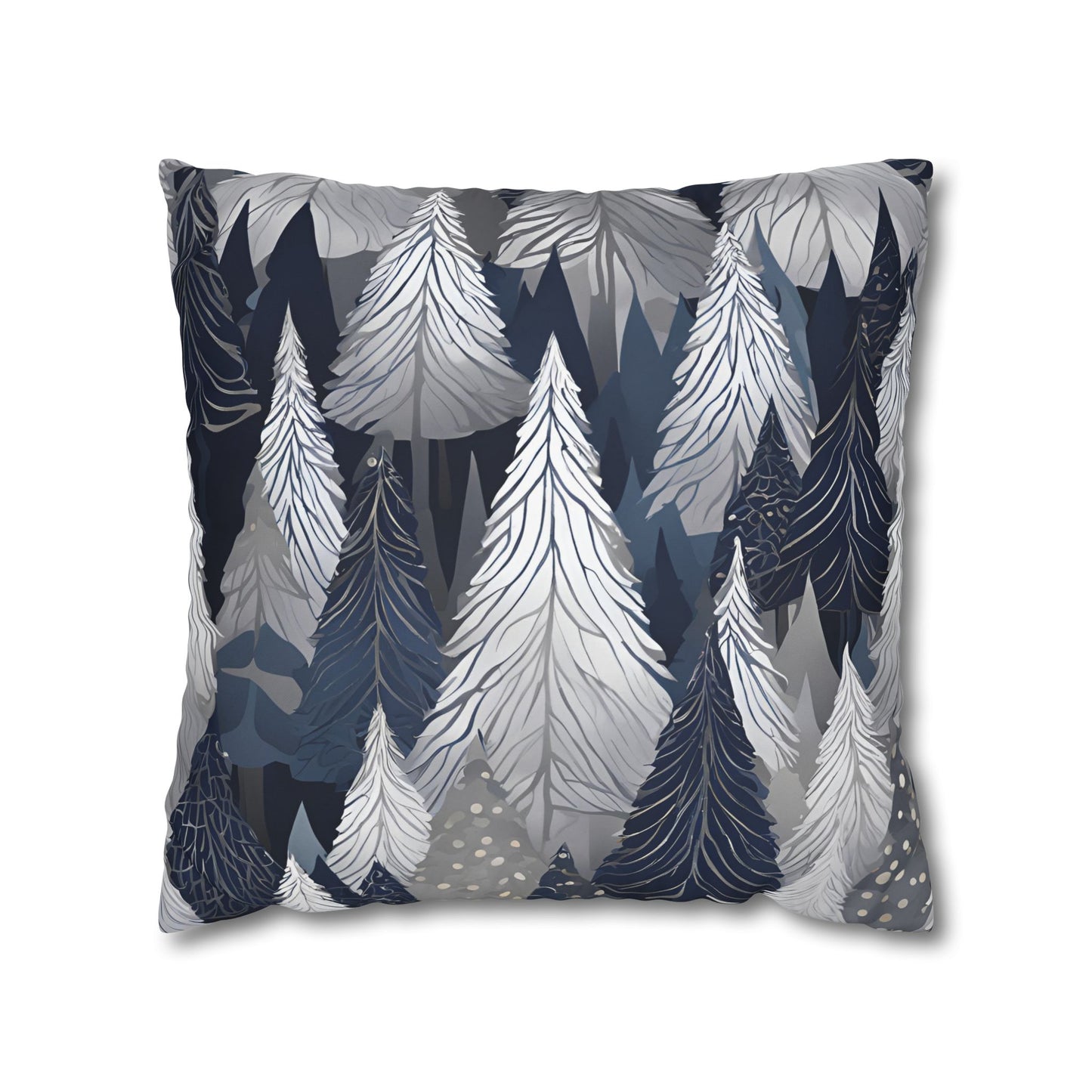 Navy Modern Trees Square Poly Canvas Pillowcase