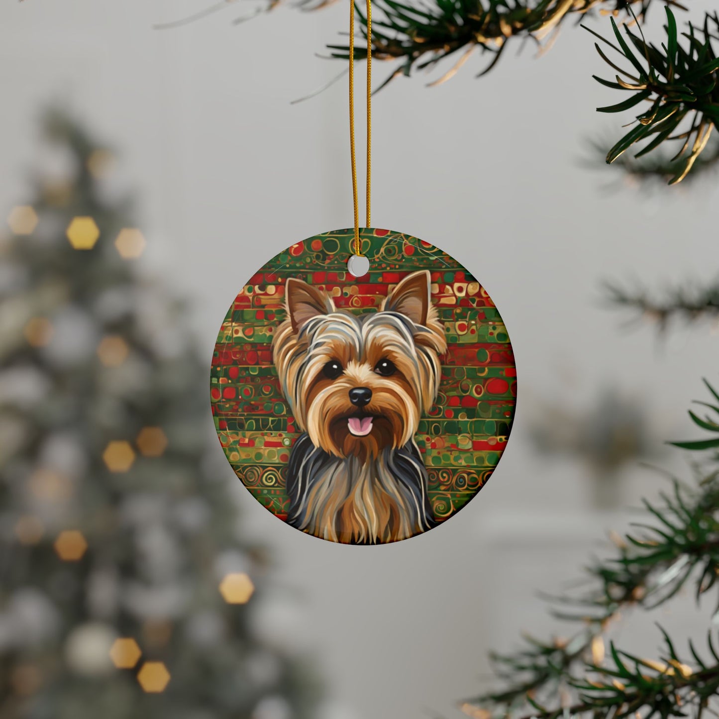 Yorkie 3" Ceramic Ornaments, 2-Side Print, (1pc, 10pcs)