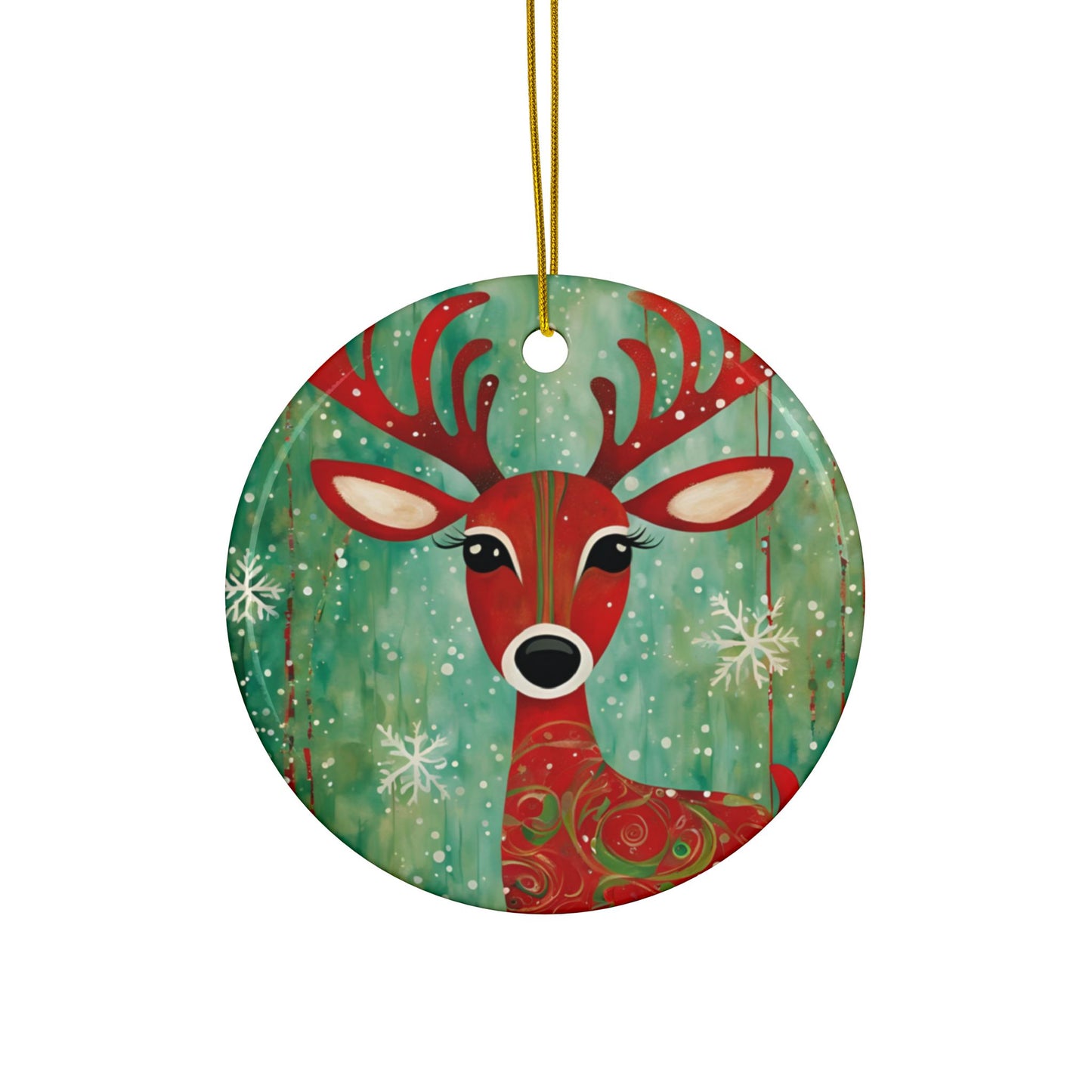 Red Reindeer 3" Ceramic Ornaments, 2-Side Print, (1pc, 10pcs)