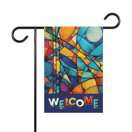 Modern Stained Glass Welcome 2-Sided Garden & House Flag/Banner