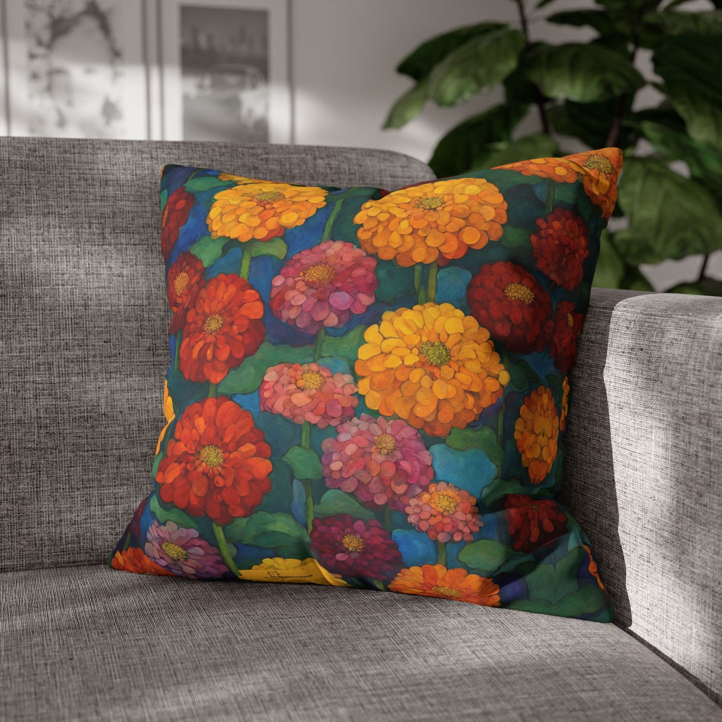 Happy Zinnias Square Poly Canvas Pillowcase