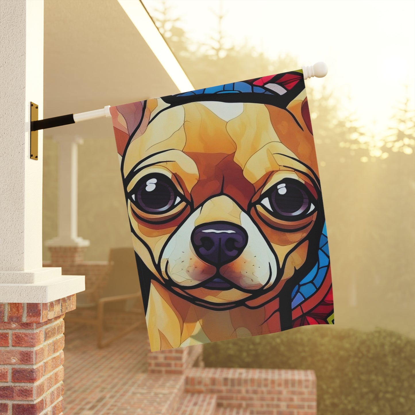 Chihuahua Face Stained Glass Look 2-Sided Garden & House Flag/Banner