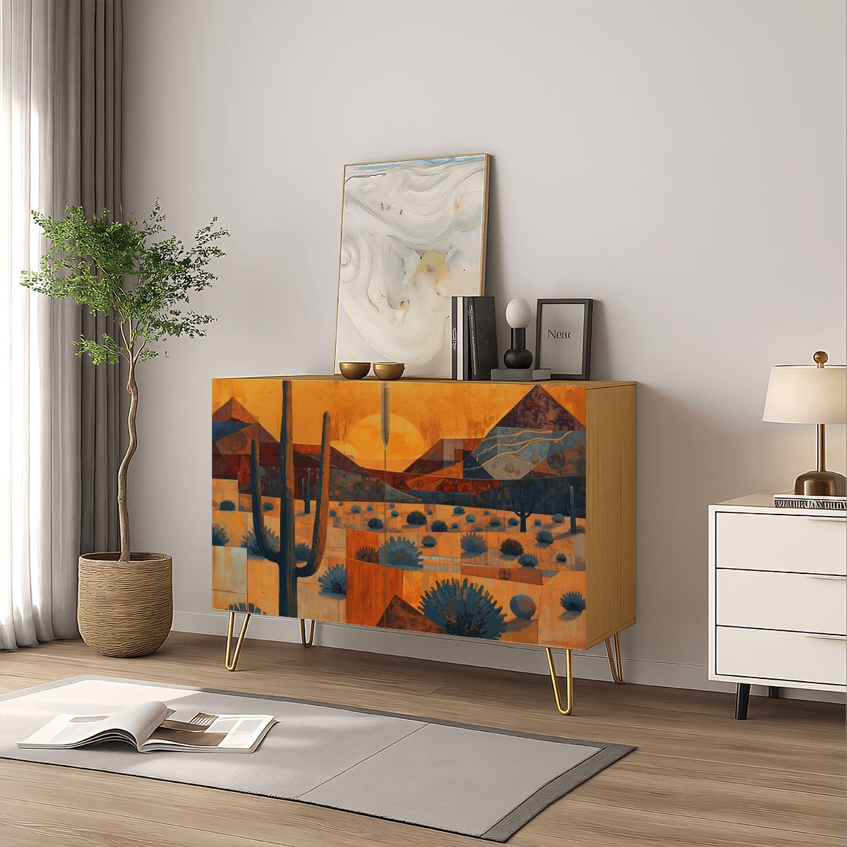 Southwest Desert Abstract Art Wooden Storage Cabinet (Made in USA)