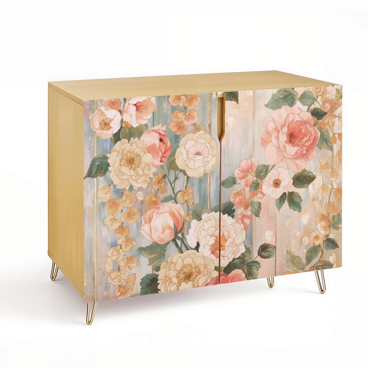 Pastel Floral Wooden Storage Cabinet (Made in USA)