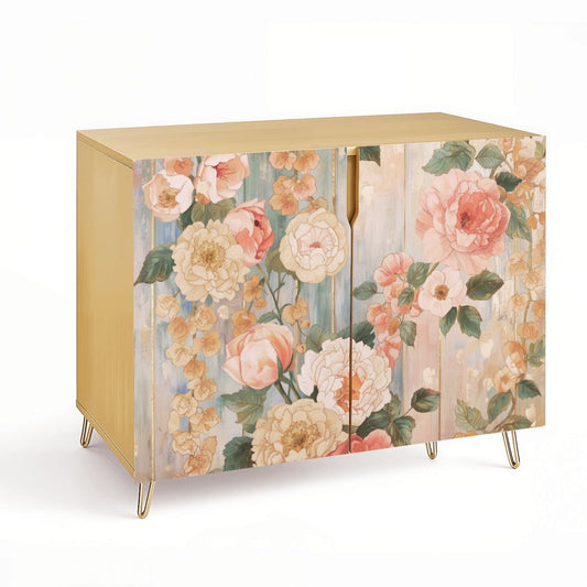 Pastel Floral Wooden Storage Cabinet (Made in USA)