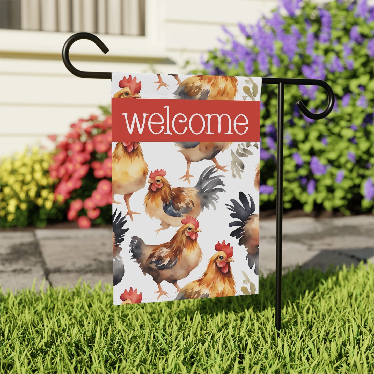 Chickens Welcome 2-Sided Garden & House Flag/Banner