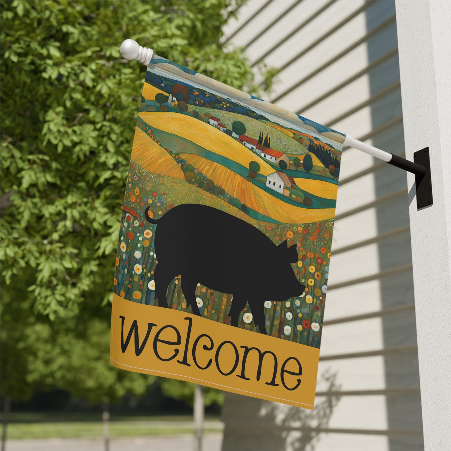 Pig Silhouette Welcome 2-Sided Garden & House Flag/Banner