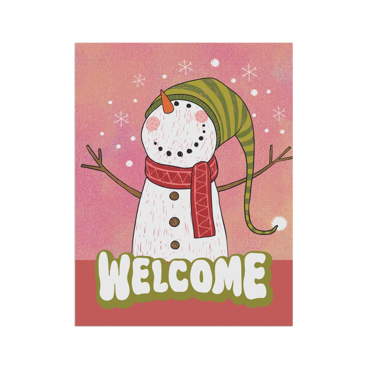 Watercolor Snowman Welcome 2-Sided Garden & House Flag/Banner