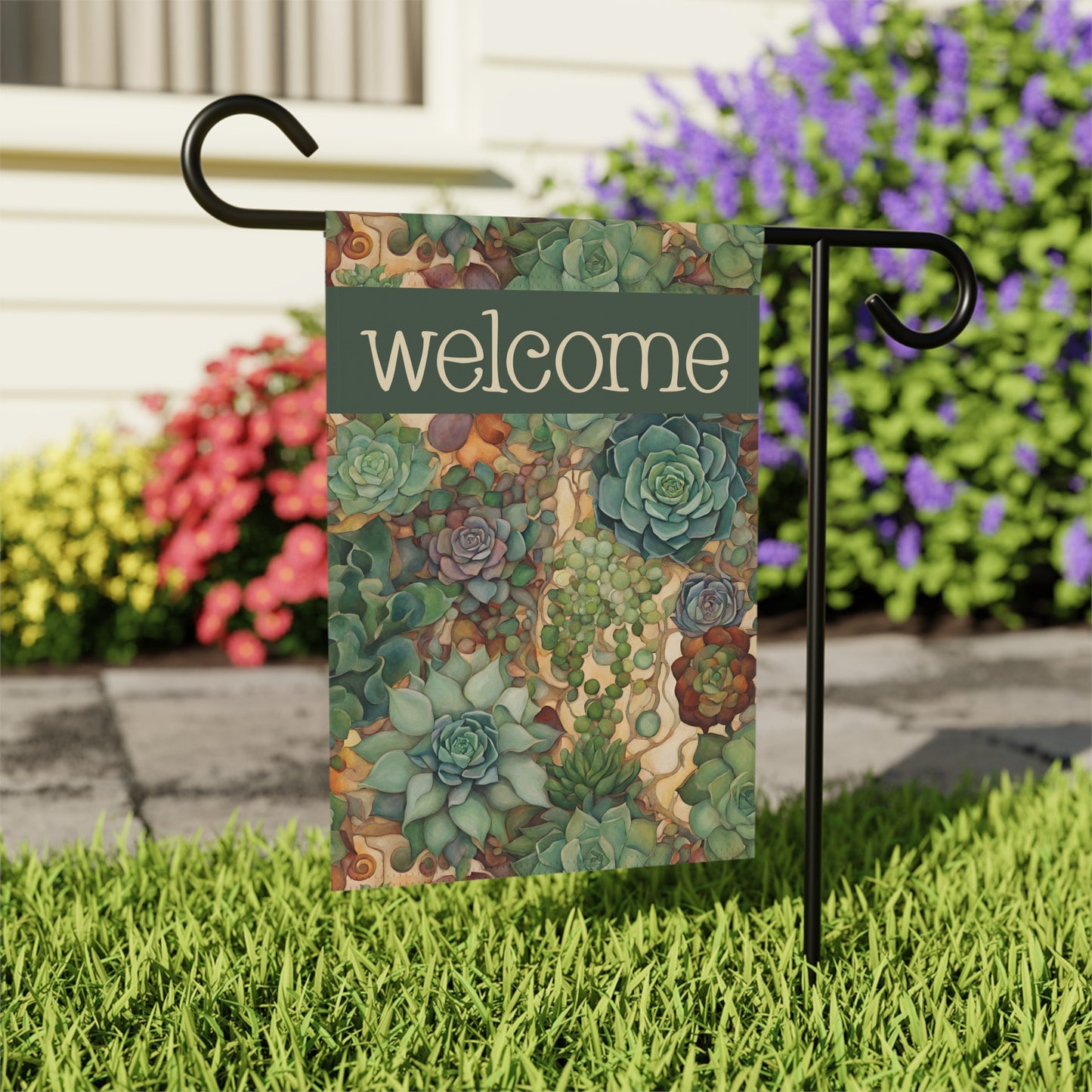 More Succulents Welcome 2-Sided Garden & House Flag/Banner