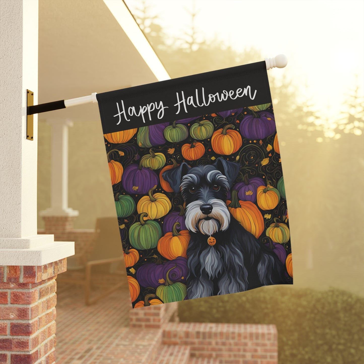 Miniature Schnauzer Happy Halloween 2-Sided Garden & House Flag/Banner