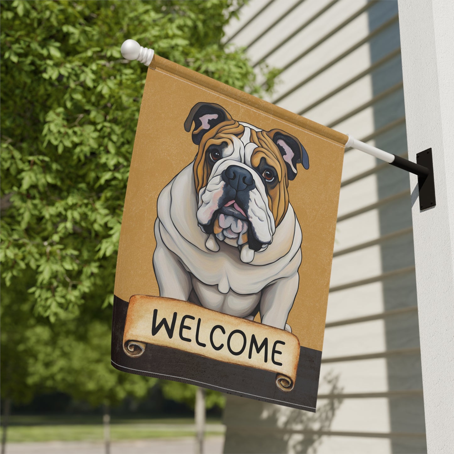 English Bulldog Welcome 2-Sided Garden & House Flag/Banner
