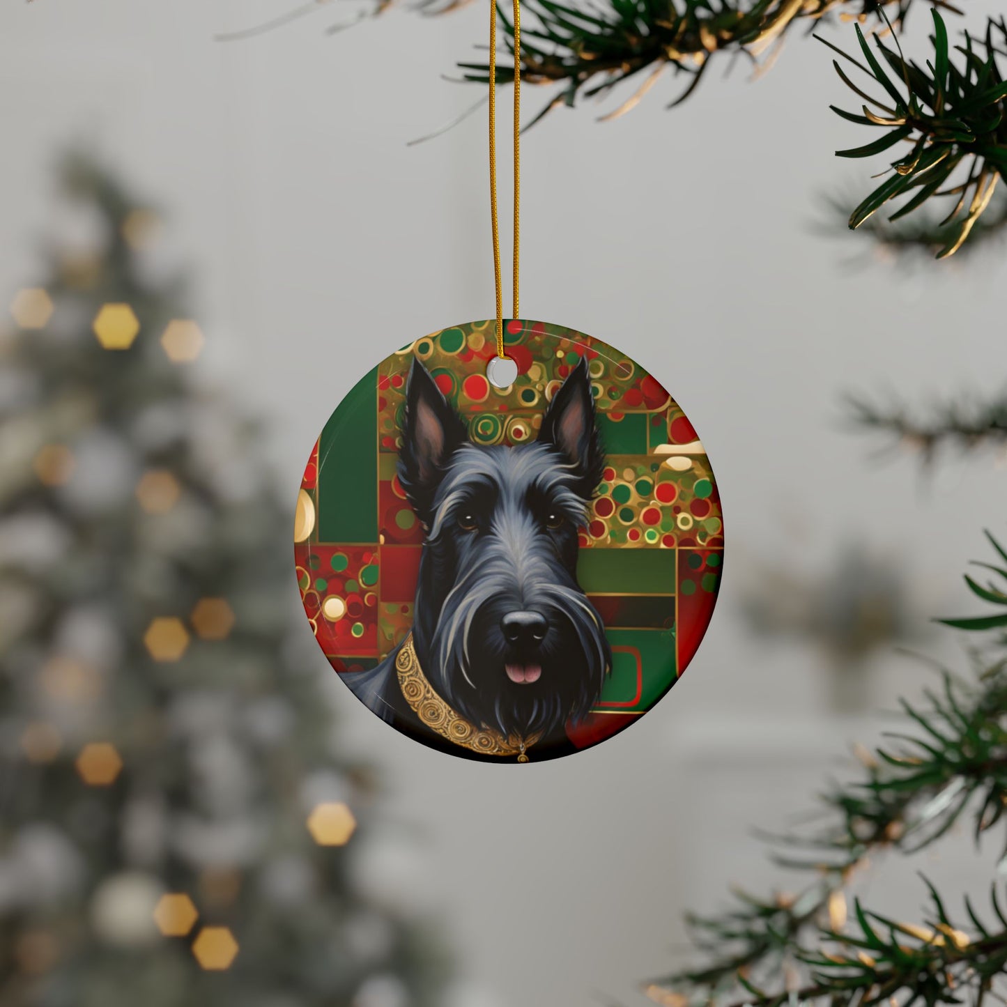 Scottie Dog Christmas 3" Ceramic Ornaments, 2-Side Print, (1pc, 10pcs)