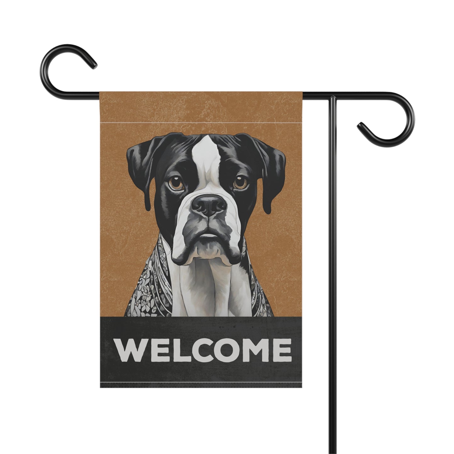 Boxer (Black & White) Welcome 2-Sided Garden & House Flag/Banner