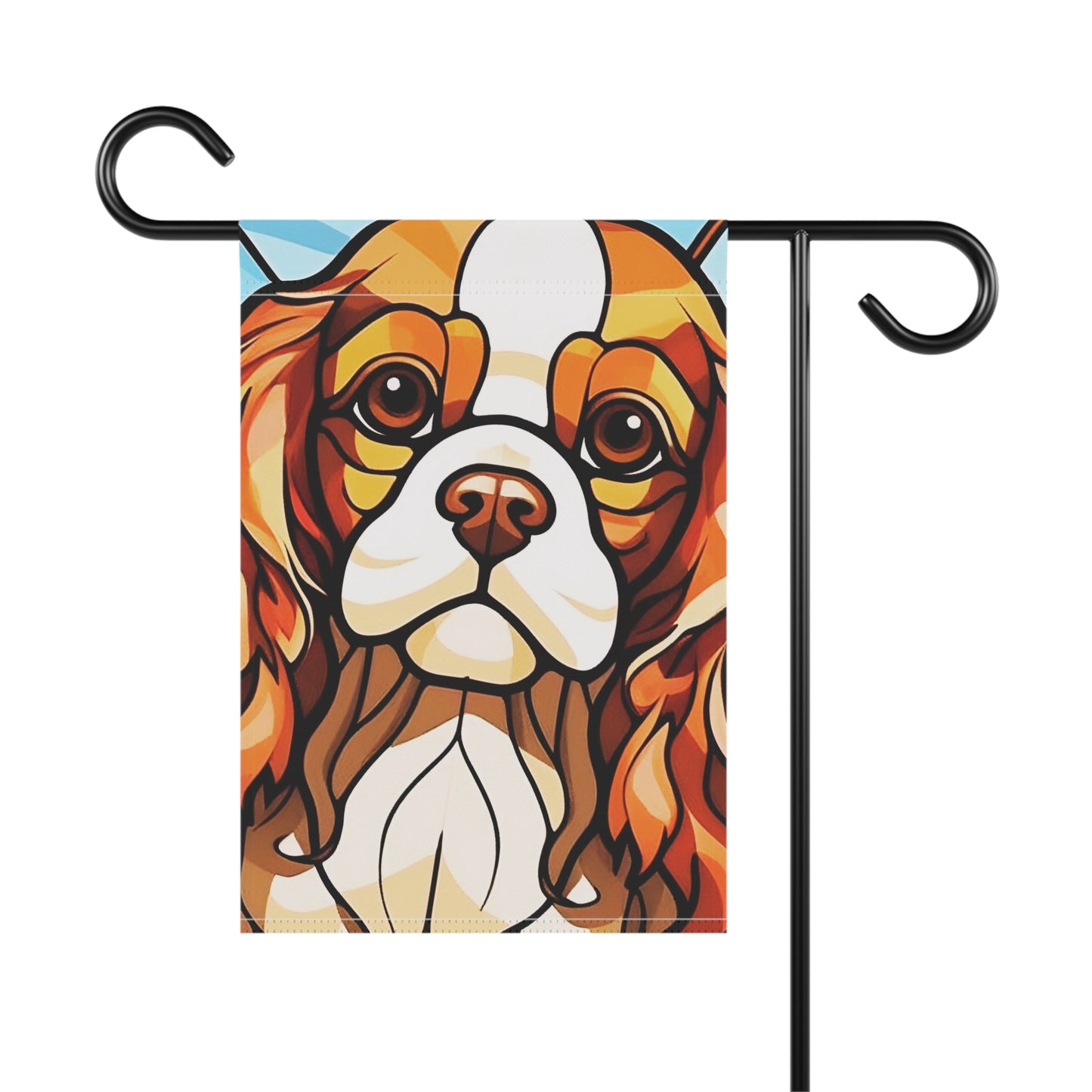 Cavalier King Charles Spaniel Face Stained Glass Look 2-Sided Garden & House Flag/Banner