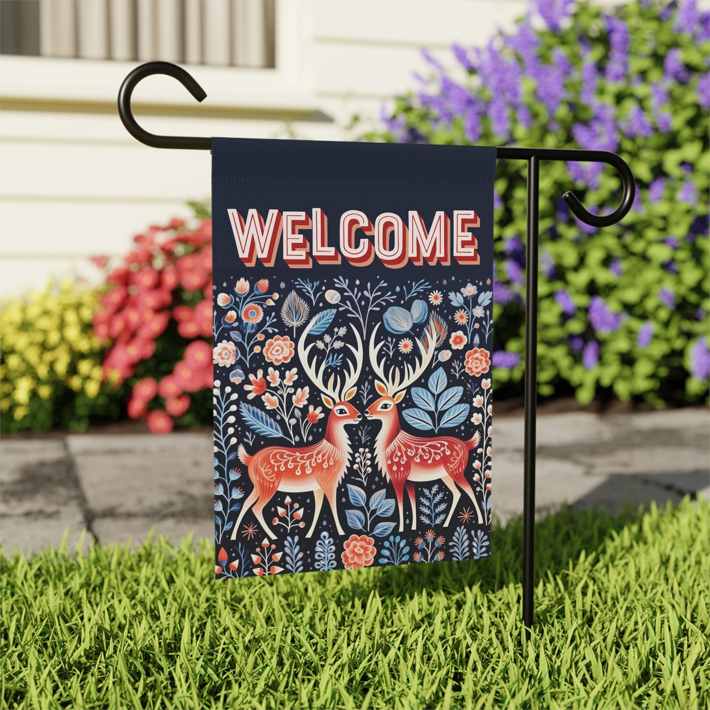 Nordic Reindeer Welcome 2-Sided Garden & House Flag/Banner