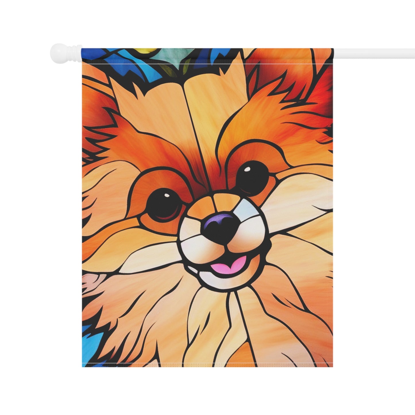 Pomeranian Face Stained Glass 2-Sided Garden & House Flag/Banner