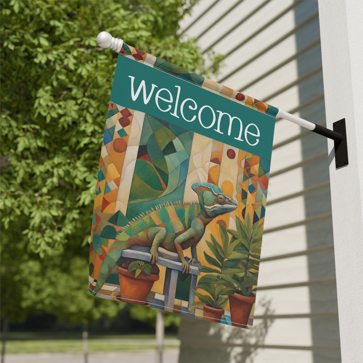 Chameleon Welcome 2-Sided Garden & House Flag/Banner