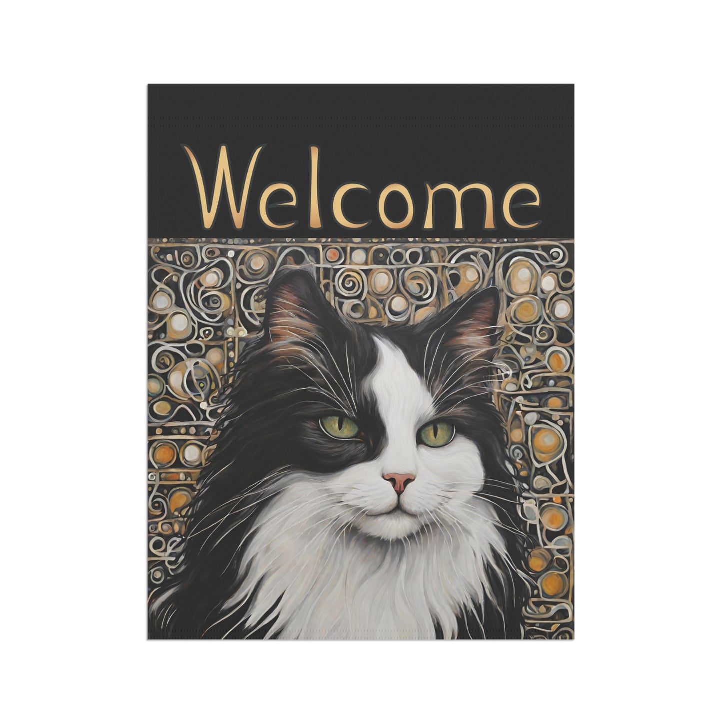 Black & White Cat Welcome 2-Sided Garden & House Flag/Banner