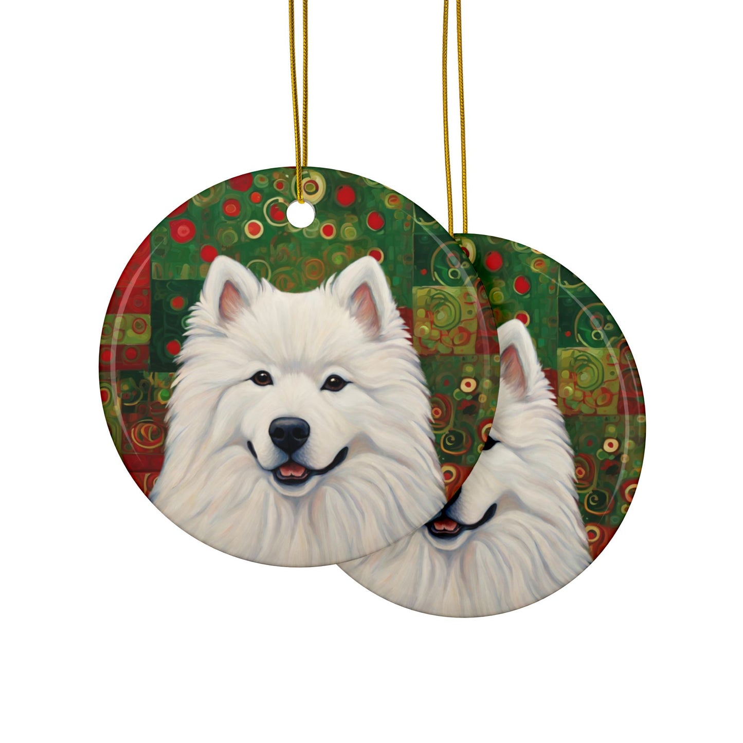 Samoyed Christmas 3" Ceramic Ornaments, 2-Side Print, (1pc, 10pcs)