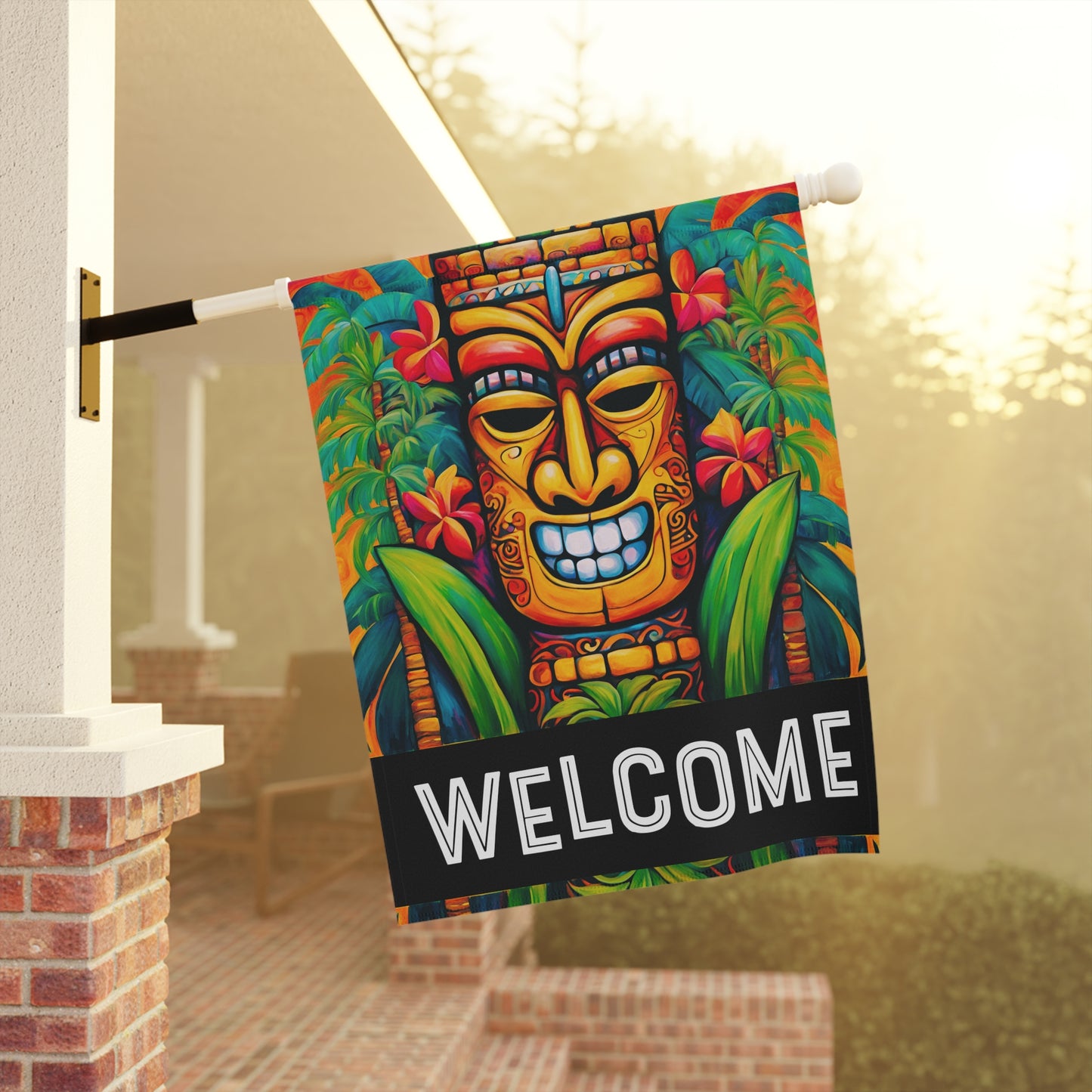 Tiki Tom Welcome 2-Sided Garden & House Flag/Banner