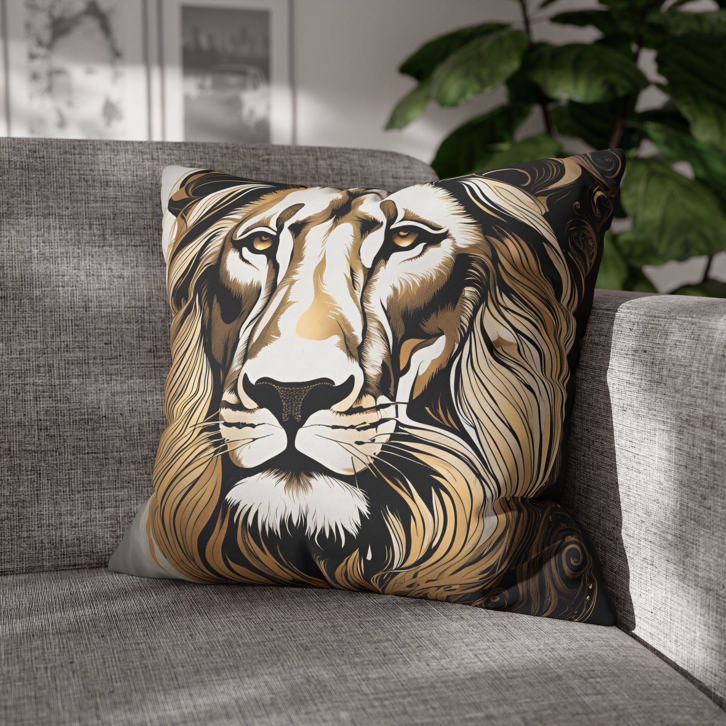 Lion Square Poly Canvas Pillowcase