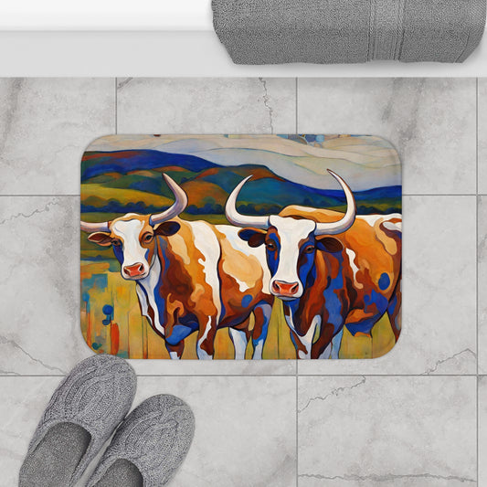 At the Ranch Longhorn Cattle Microfiber Bath Mat