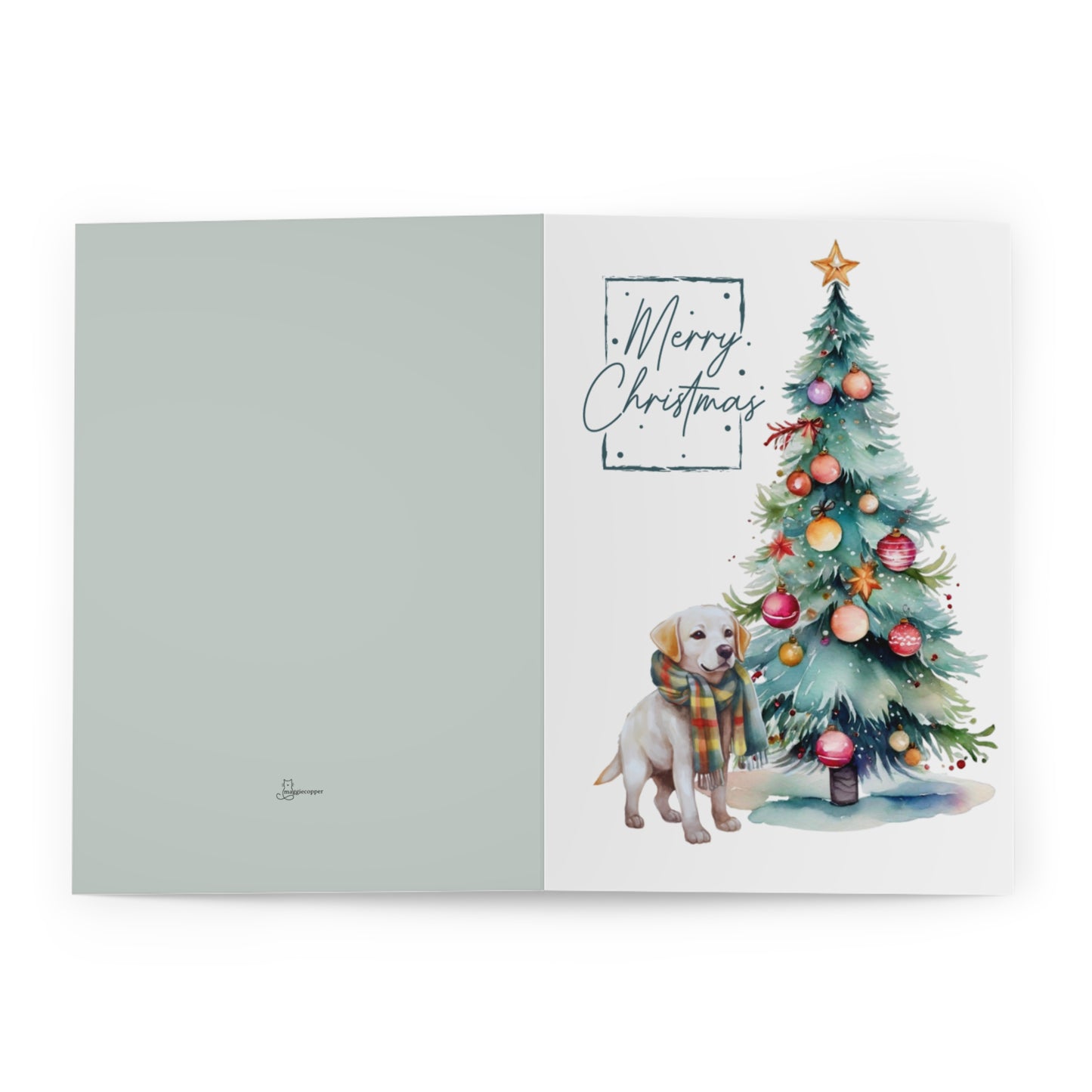 Labrador Merry Christmas Tree Cards (5 Pack Blank Inside)