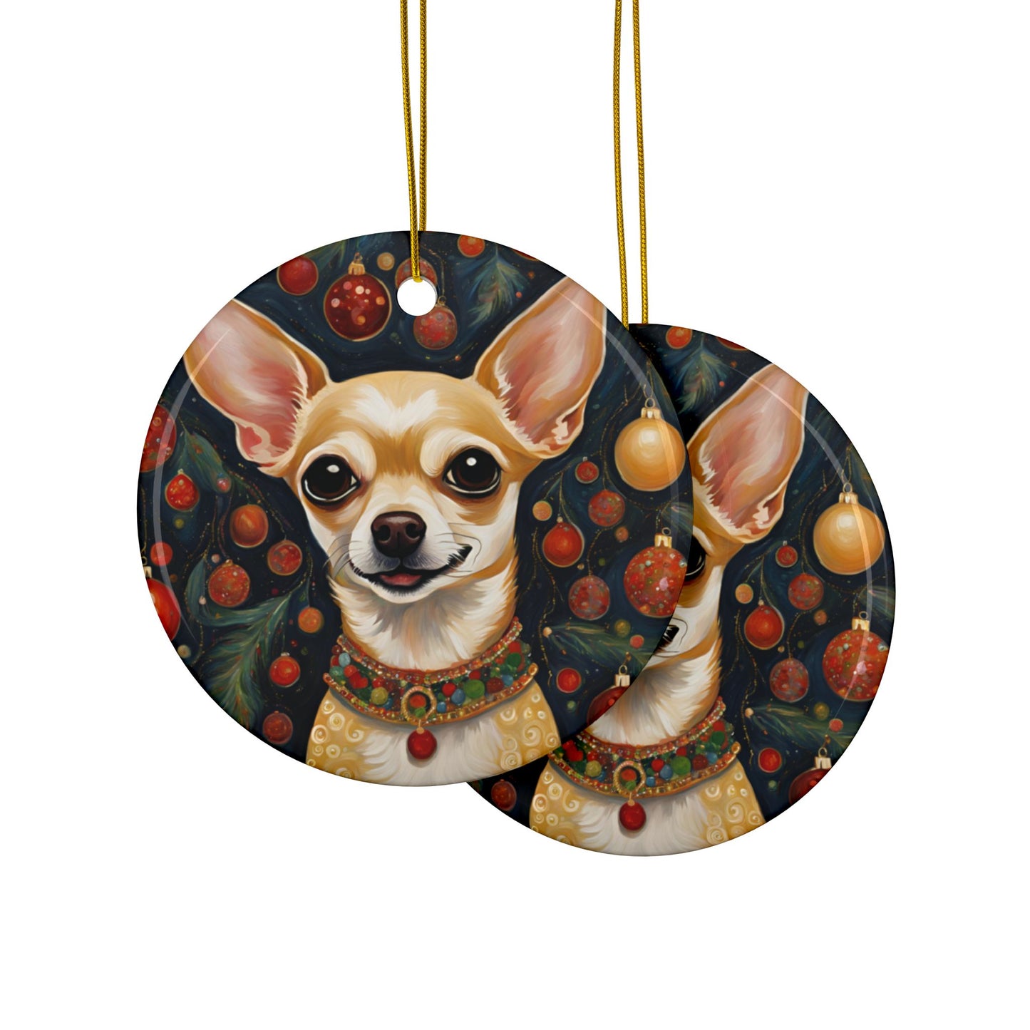 Chihuahua 3" Ceramic Ornaments, 2-Side Print, (1pc, 10pcs)