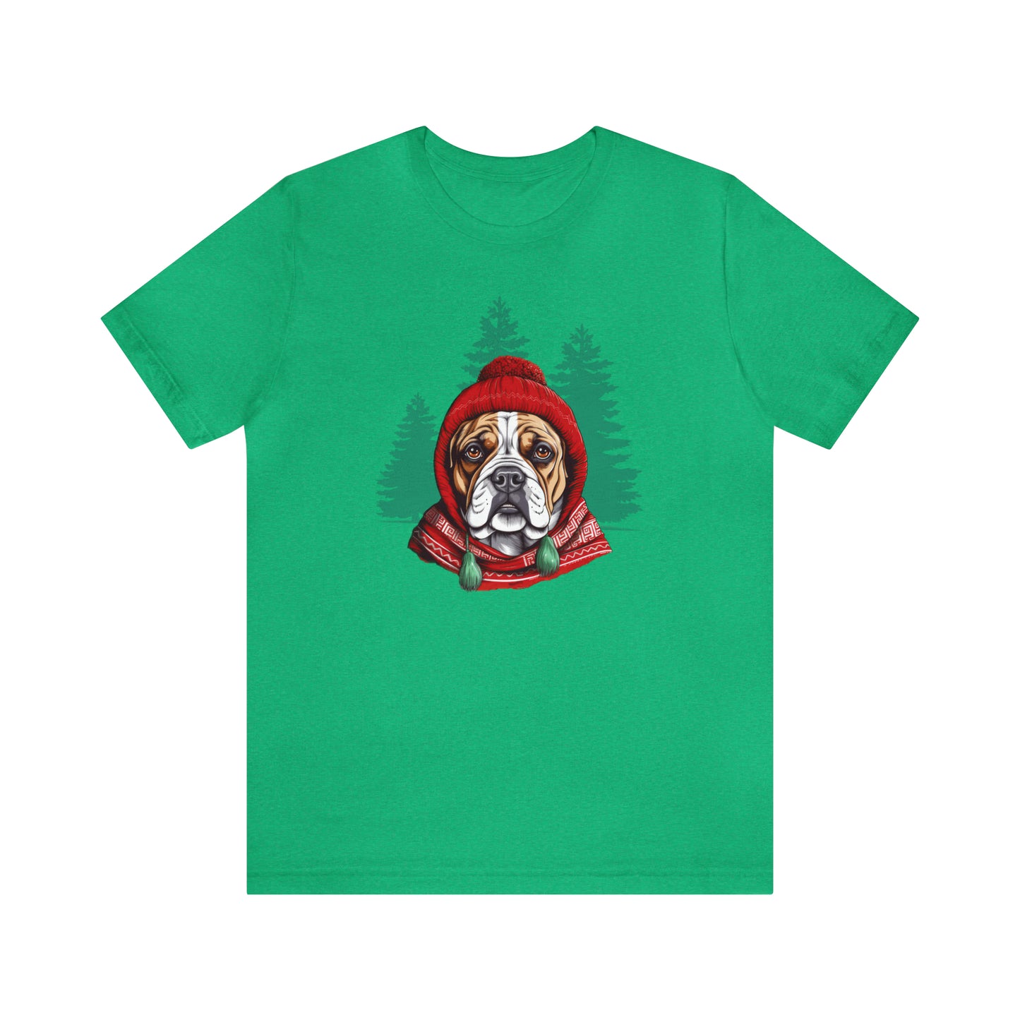 Bulldog In Stocking Hat & Scarf Winter Unisex Jersey Short Sleeve Tee