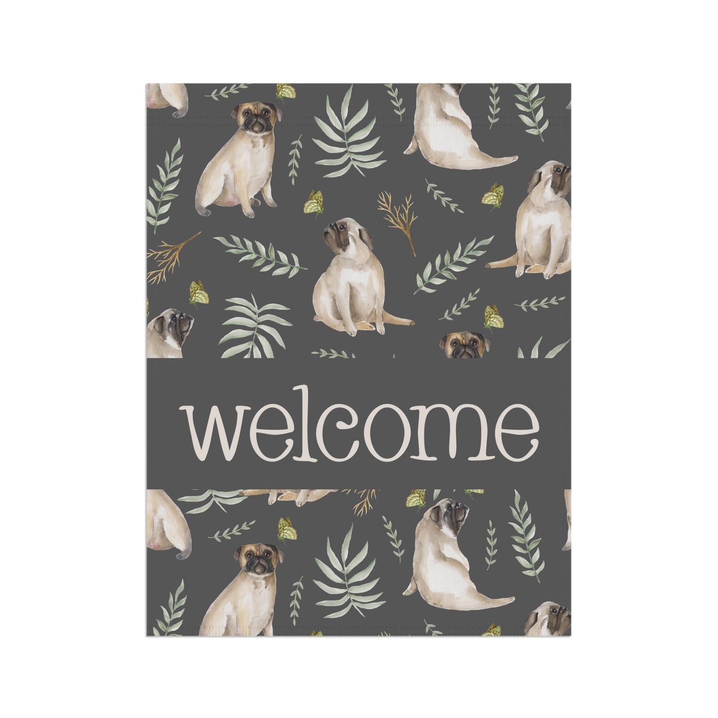 Pug Love Welcome 2-Sided Garden & House Flag/Banner