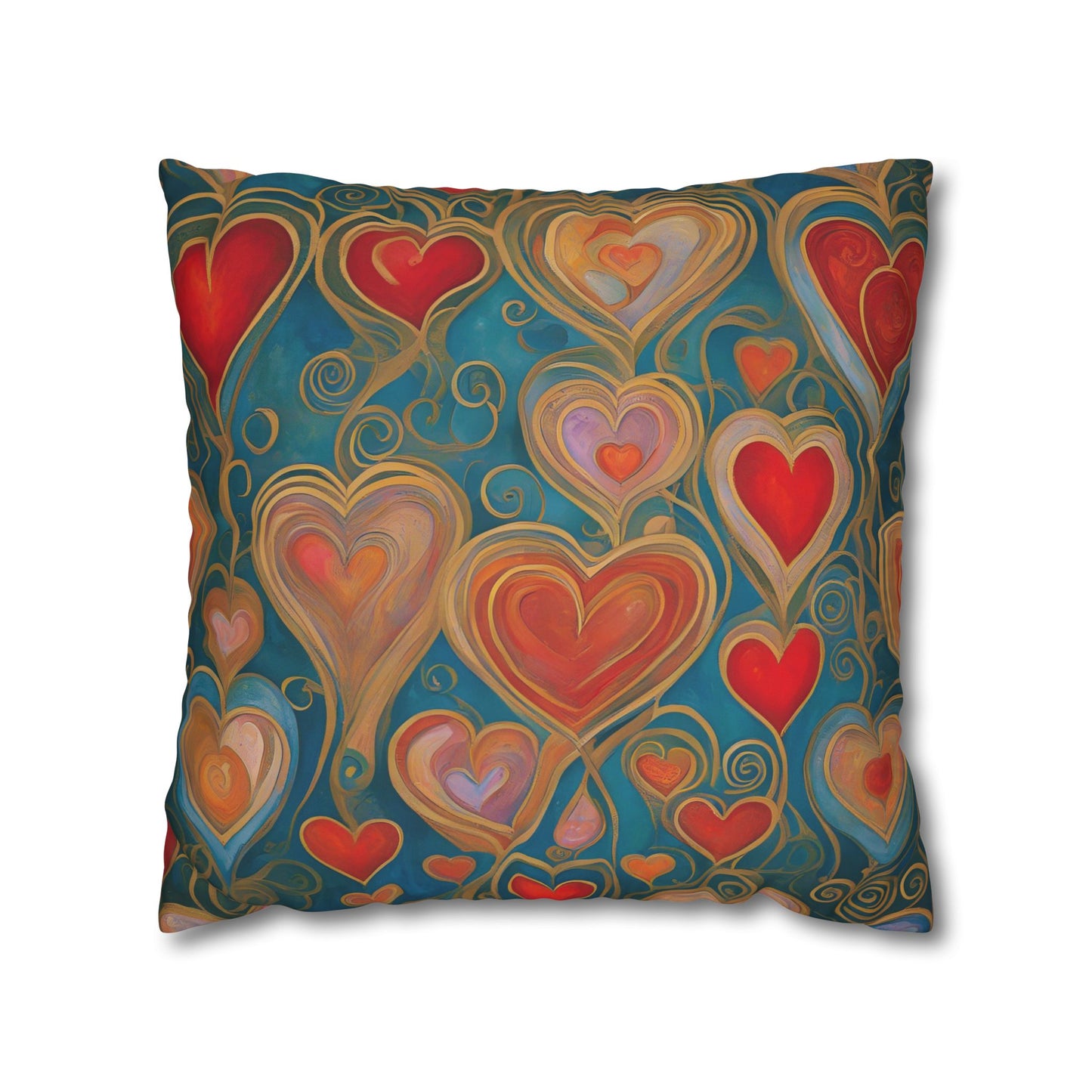 Many Hearts Square Poly Canvas Pillowcase