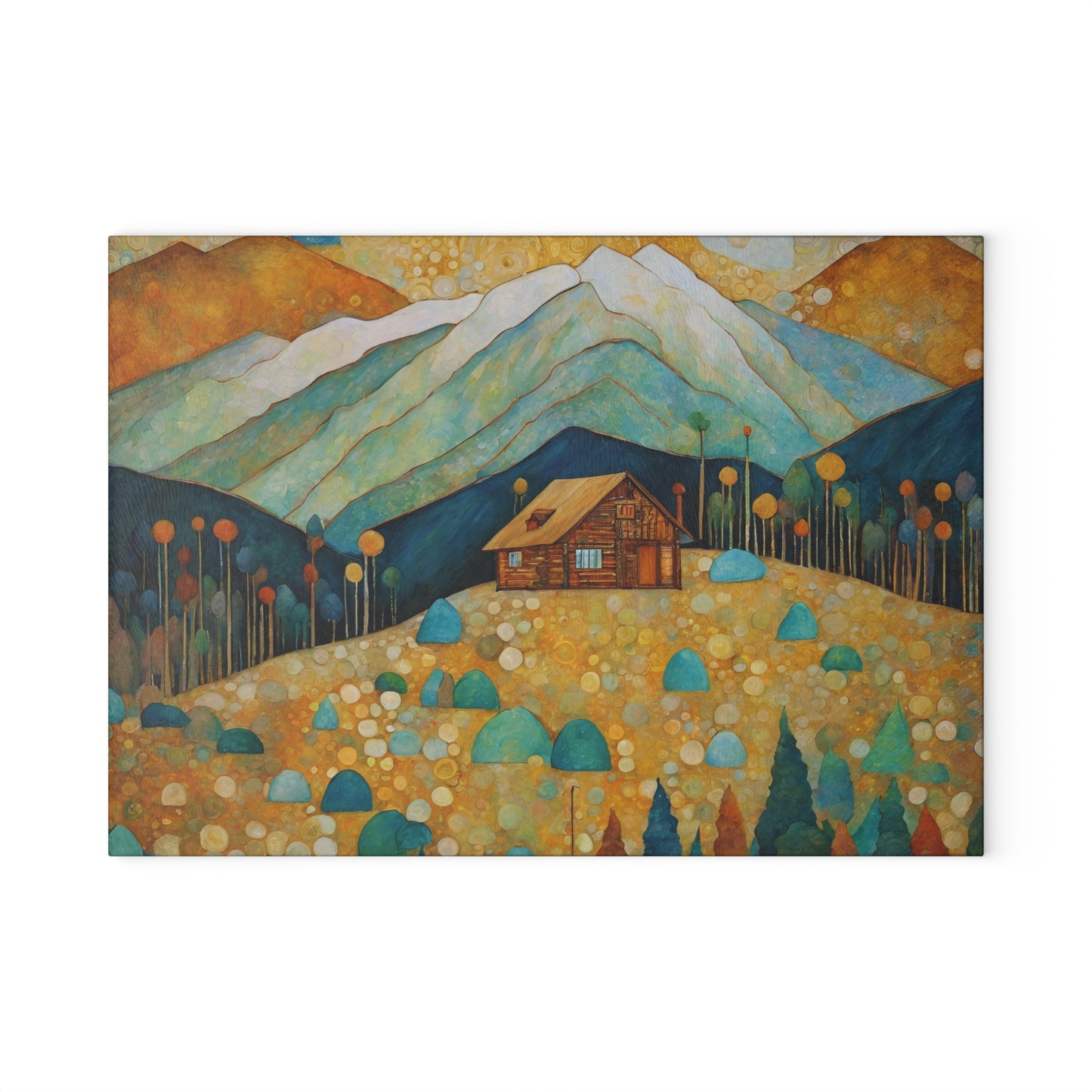 Lone Cabin in the Mountains Tempered Glass Cutting Board