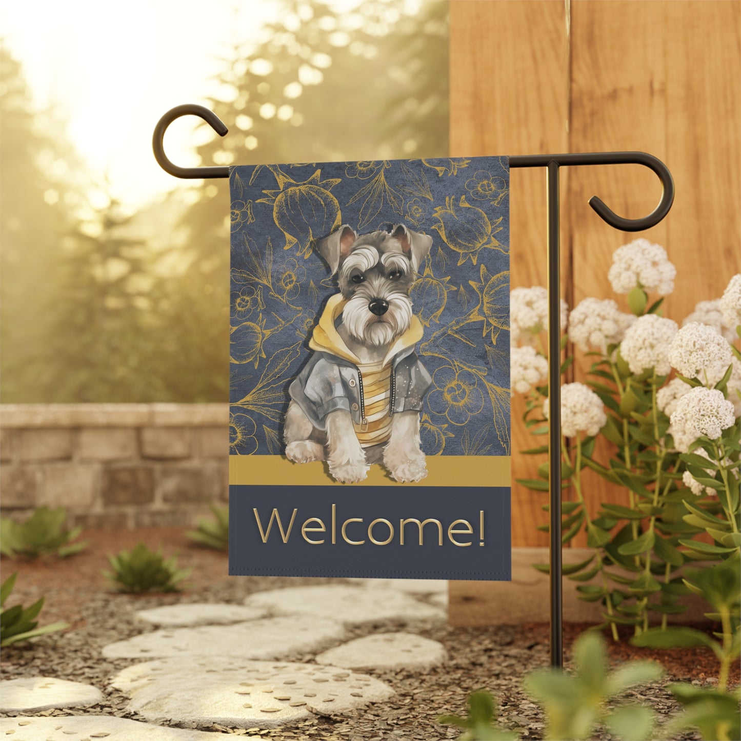 Miniature Schnauzer in Jacket Welcome 2-Sided Garden & House Flag/Banner