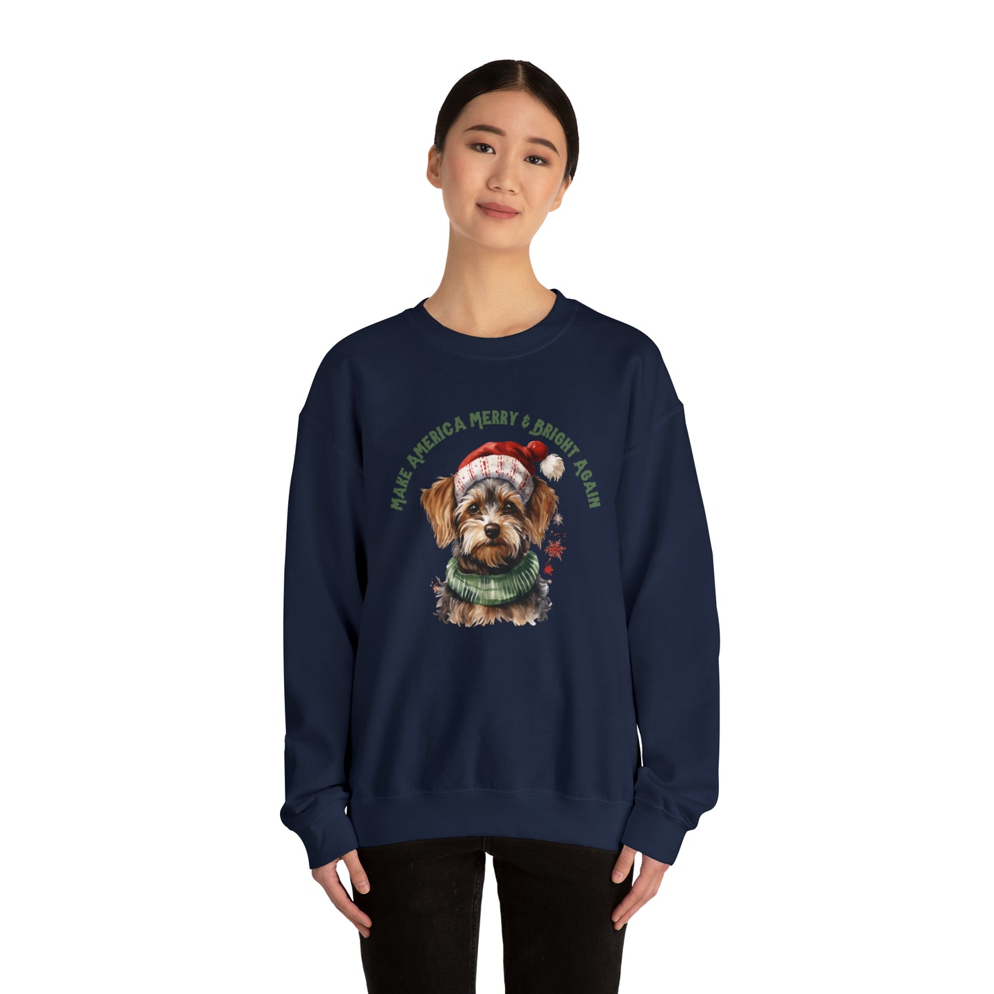 Merry & Bright Again Dog in Santa Hat Unisex Heavy Blend™ Crewneck Sweatshirt