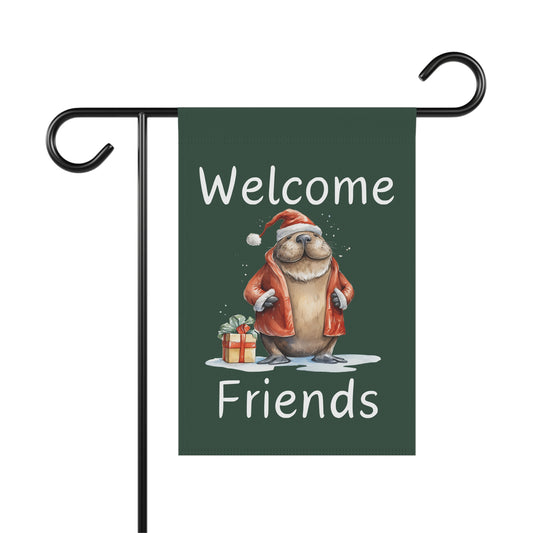 Walrus Santa Welcome Friends 2-Sided Garden & House Flag/Banner