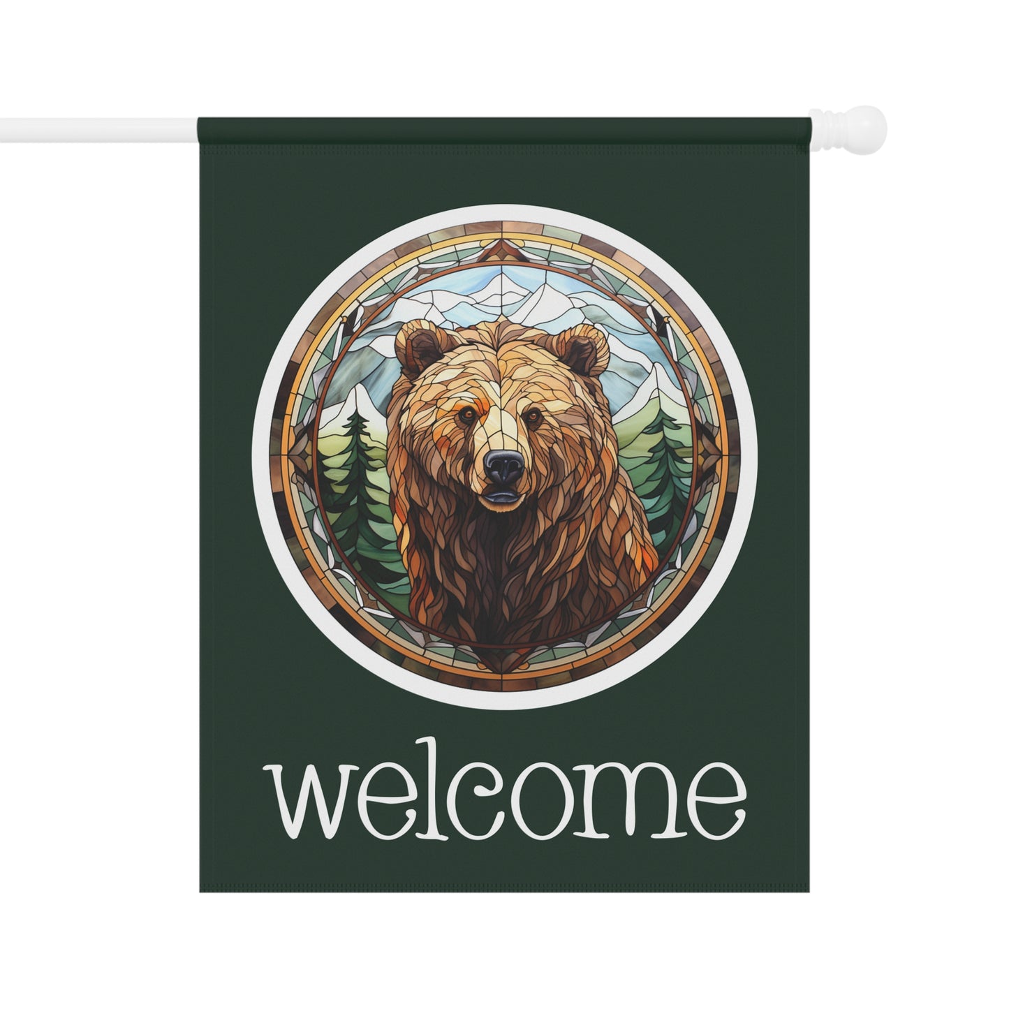 Grizzly Bear on Green Welcome 2-Sided Garden & House Flag/Banner