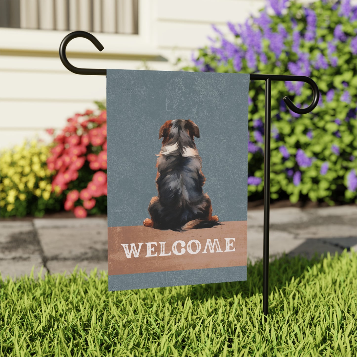 Bernese Mountain Dog Welcome 2-Sided Garden & House Flag/Banner