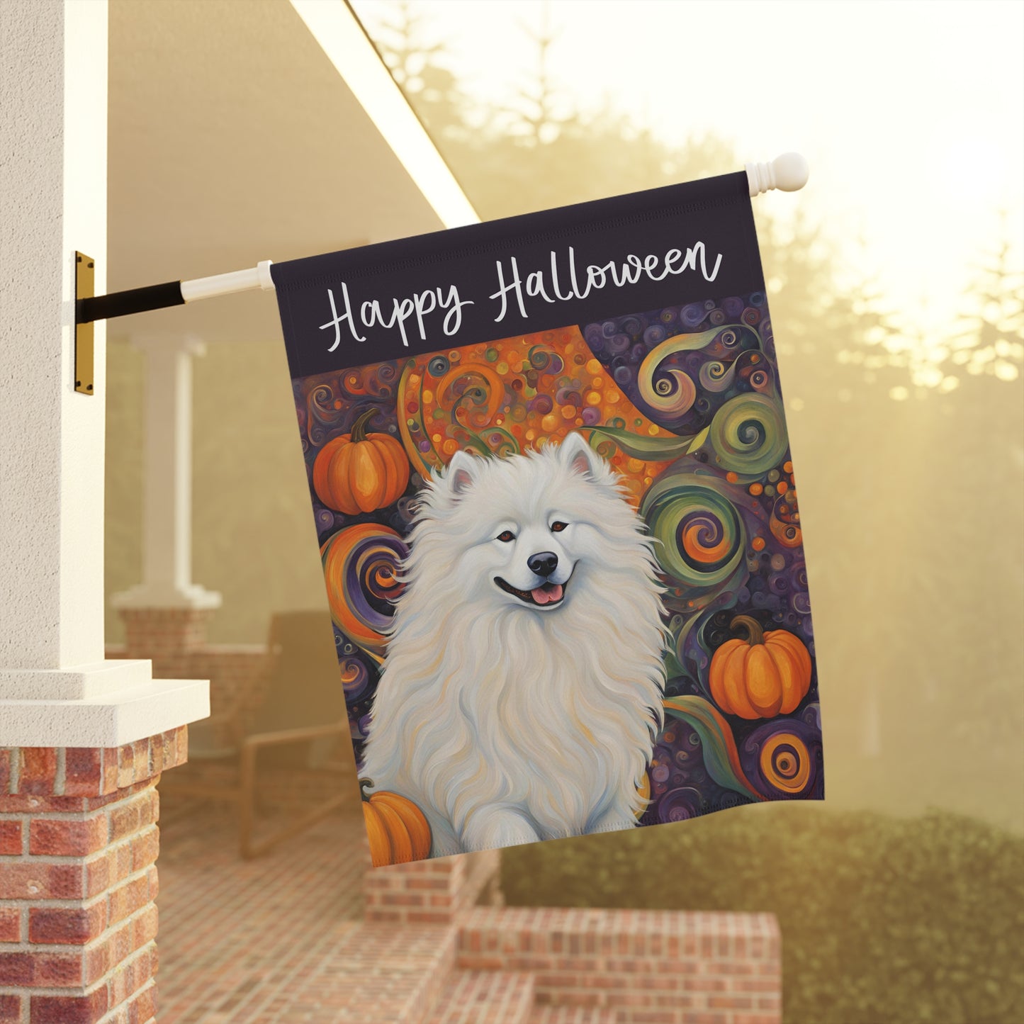 Samoyed Happy Halloween 2-Sided Garden & House Flag/Banner