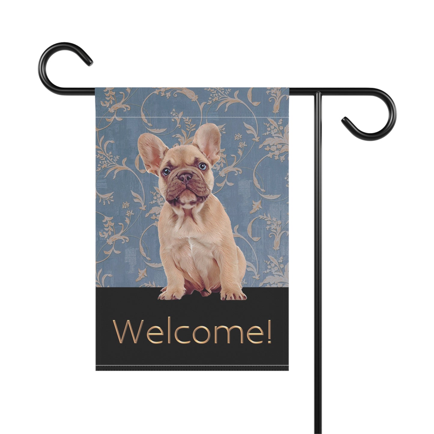 French Bulldog on Blue Welcome 2-Sided Garden & House Flag/Banner