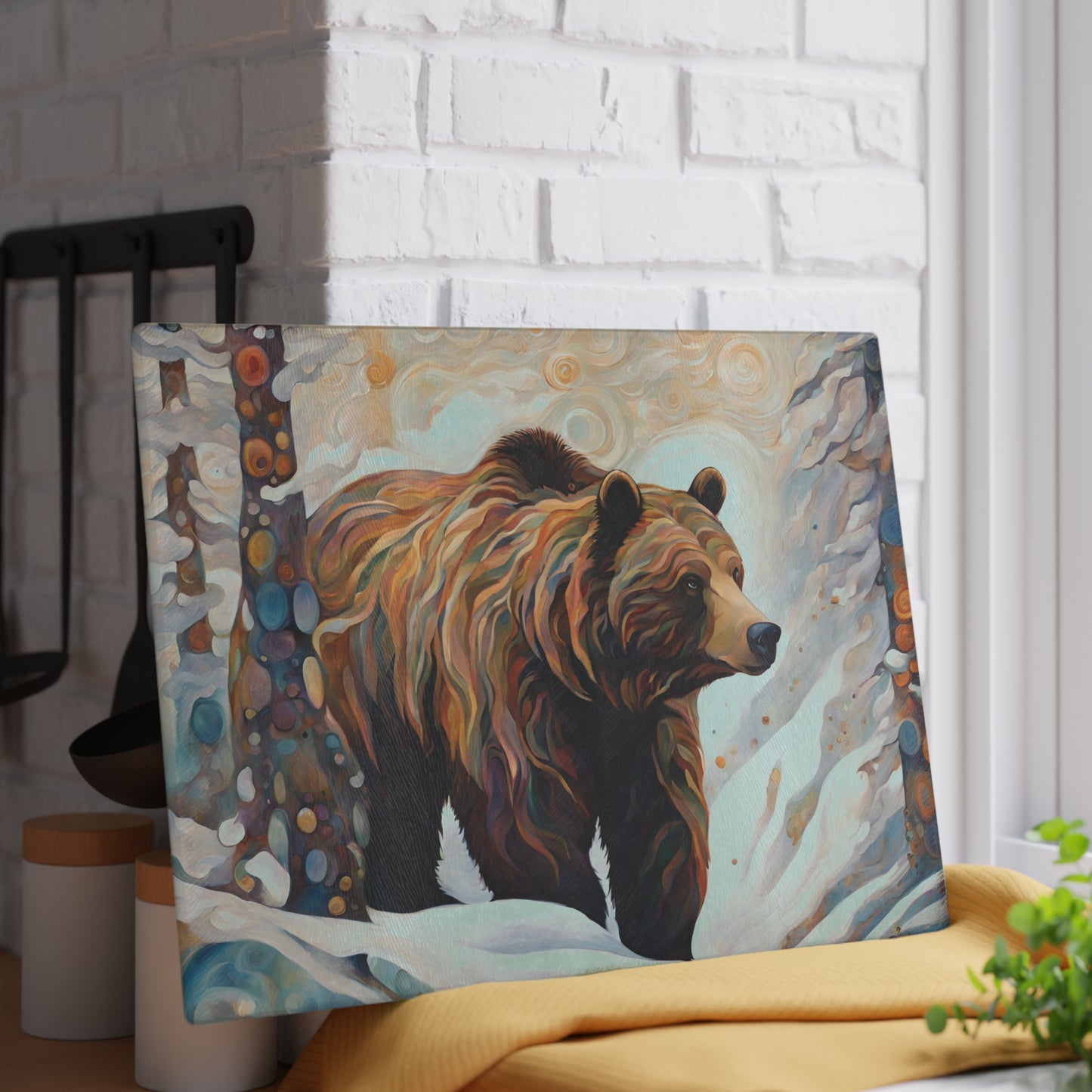 Winter Grizzly Tempered Glass Cutting Board