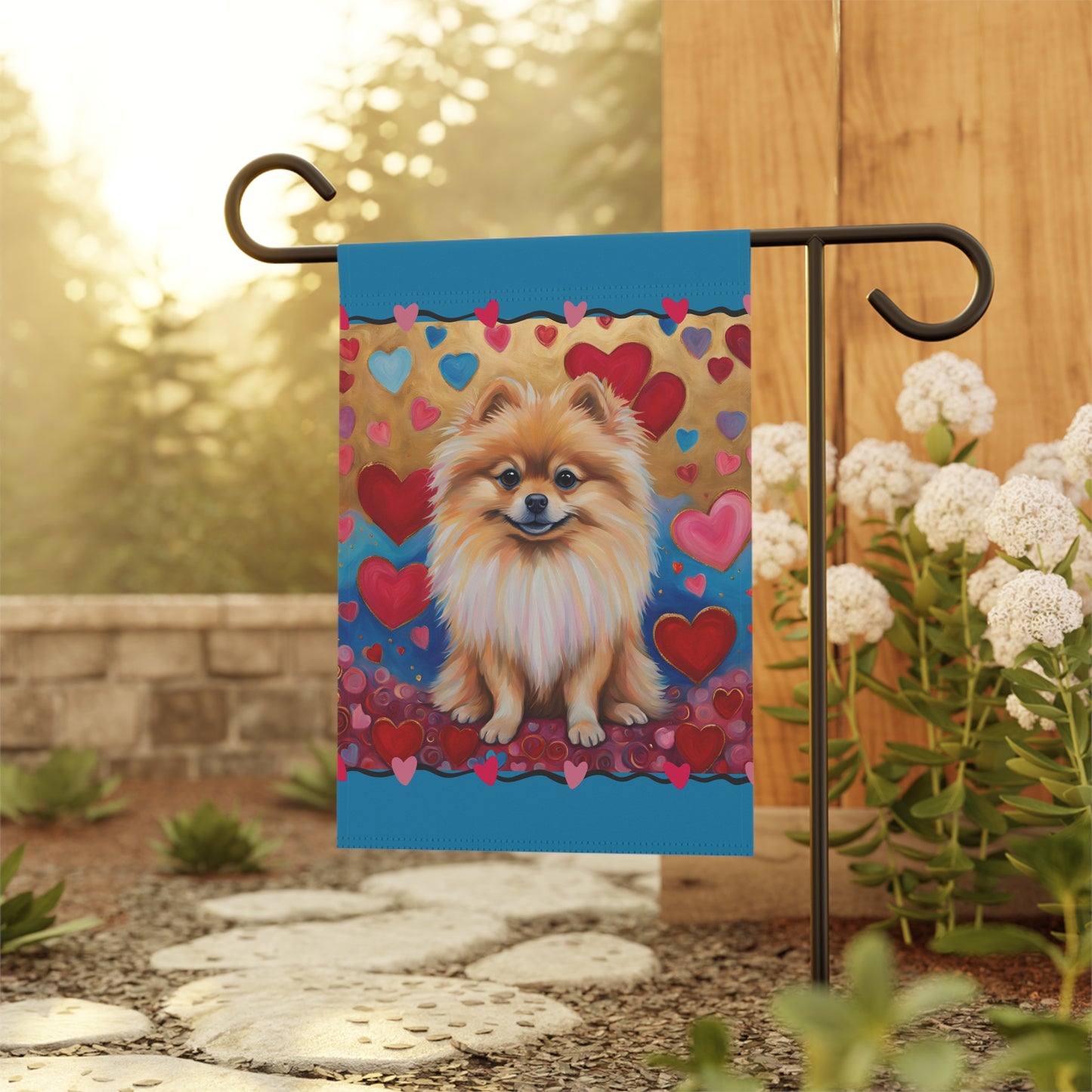 Pomeranian Valentine 2-Sided Garden & House Flag/Banner
