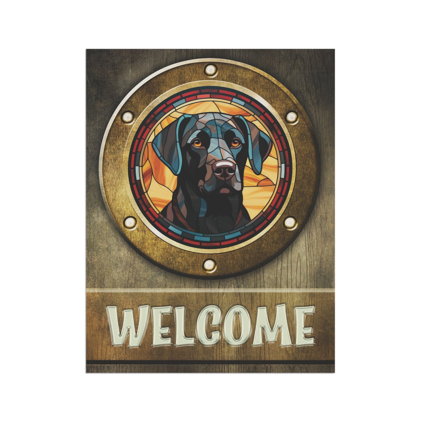 Black Labrador in Port Hole Welcome 2-Sided Garden & House Flag/Banner