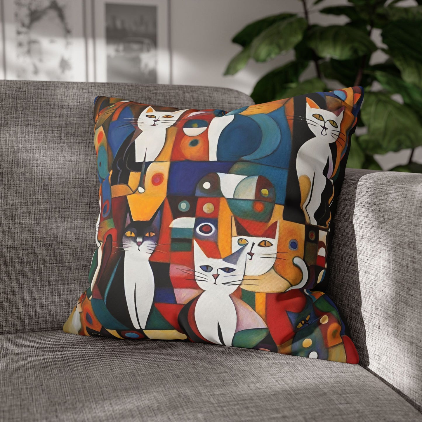 Abstract Cats Square Poly Canvas Pillowcase