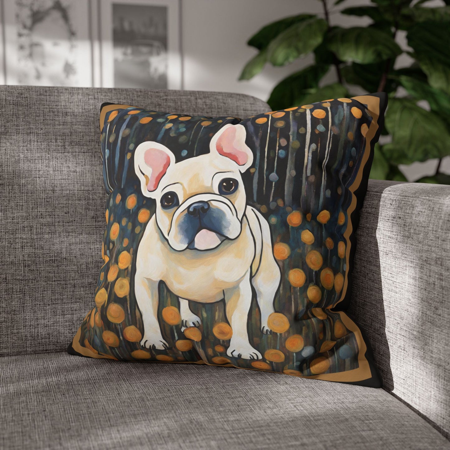 Have a Seat Frenchie Square Poly Canvas Pillowcase