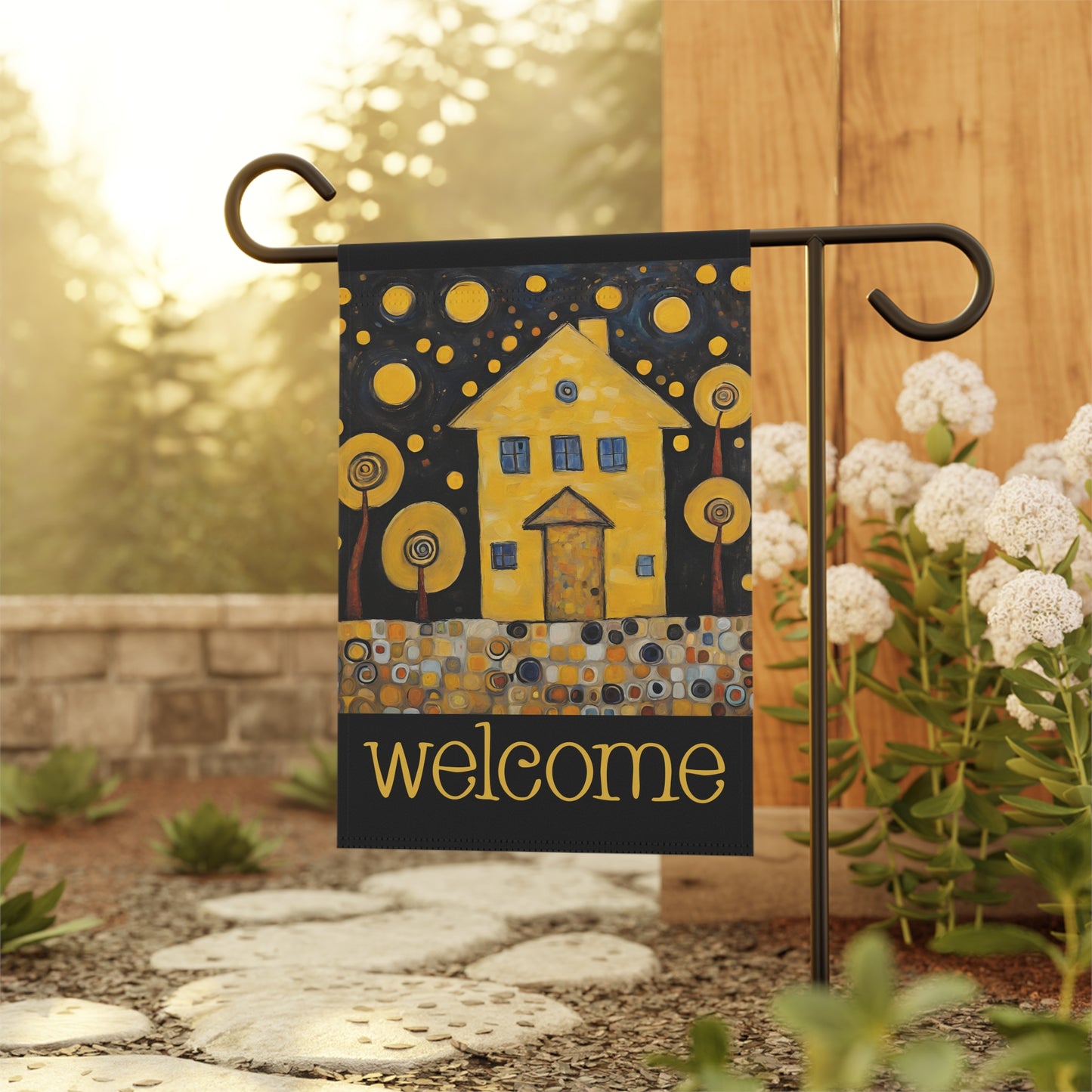 Yellow House Welcome 2-Sided Garden & House Flag/Banner