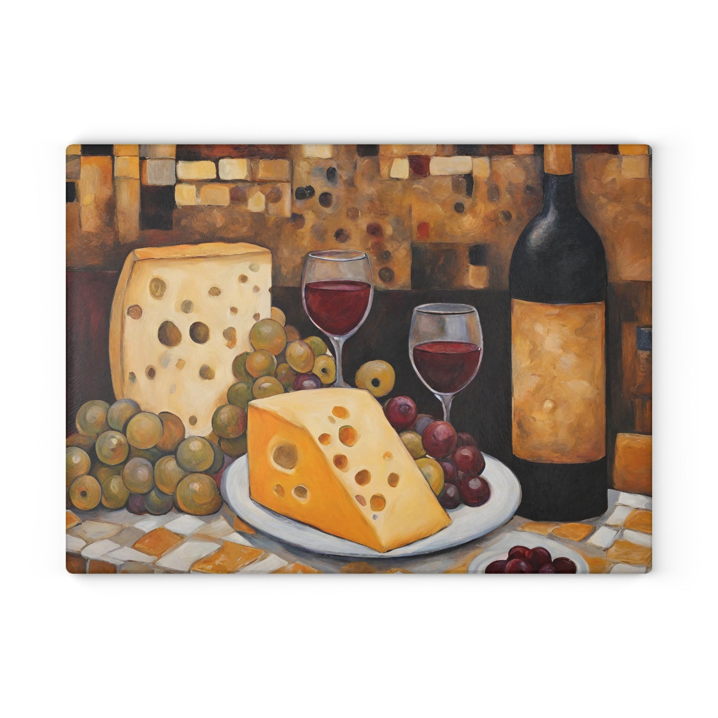 Unwind Wine, Cheese and Grapes Tempered Glass Cutting Board